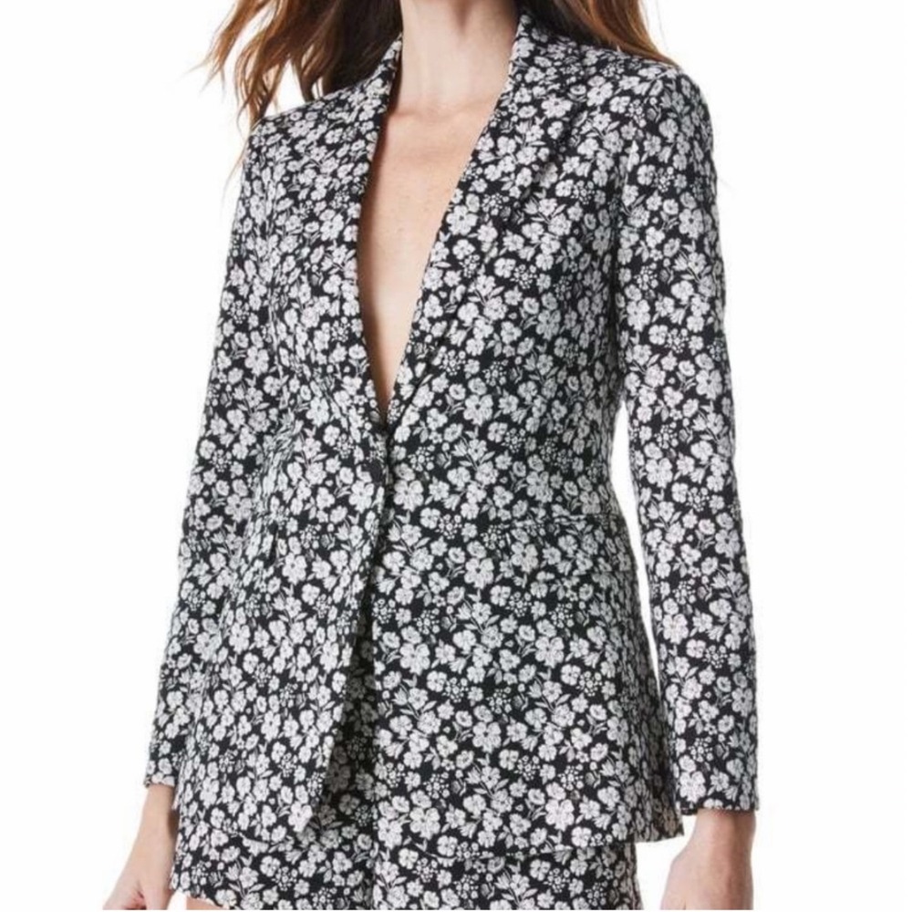 Alice + Olivia Macey Metallic Floral Jacquard Blazer Black White Size 10